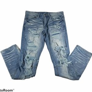Smoke Rise Men 32×32 Stretch Destroyed Paint Jeans